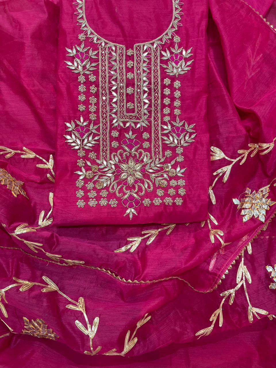 Organza Hand work unstitched kurta and dupatta with zardosi work fab-persona Organza Hand work unstitched kurta and dupatta with zardosi work fab-persona