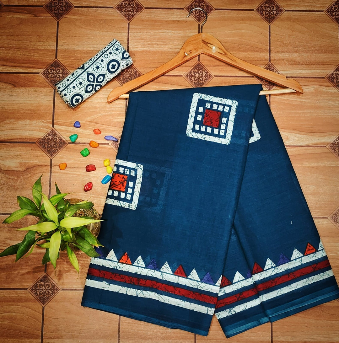 Pure Mul cotton Hand Block Priny saree with Blouse.