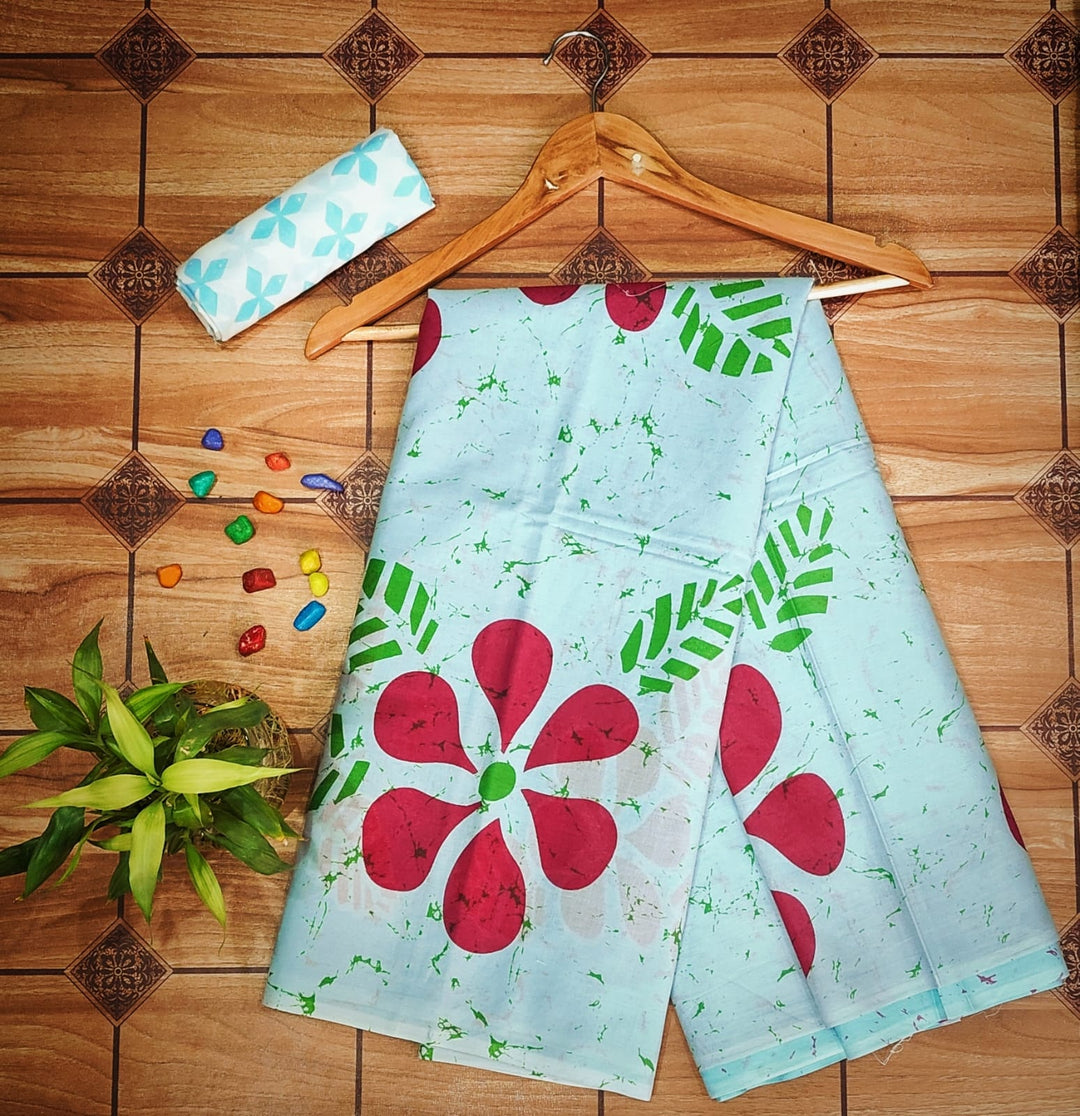 Pure Mul cotton Hand Block Priny saree with Blouse.