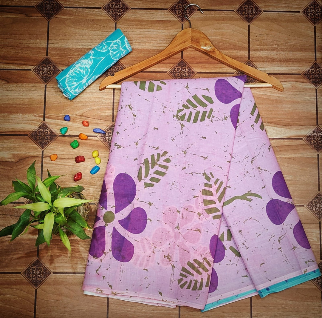 Pure Mul cotton Hand Block Priny saree with Blouse.