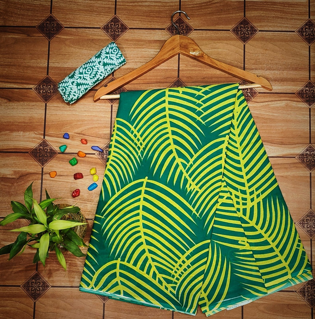 Pure Mul cotton Hand Block Priny saree with Blouse.