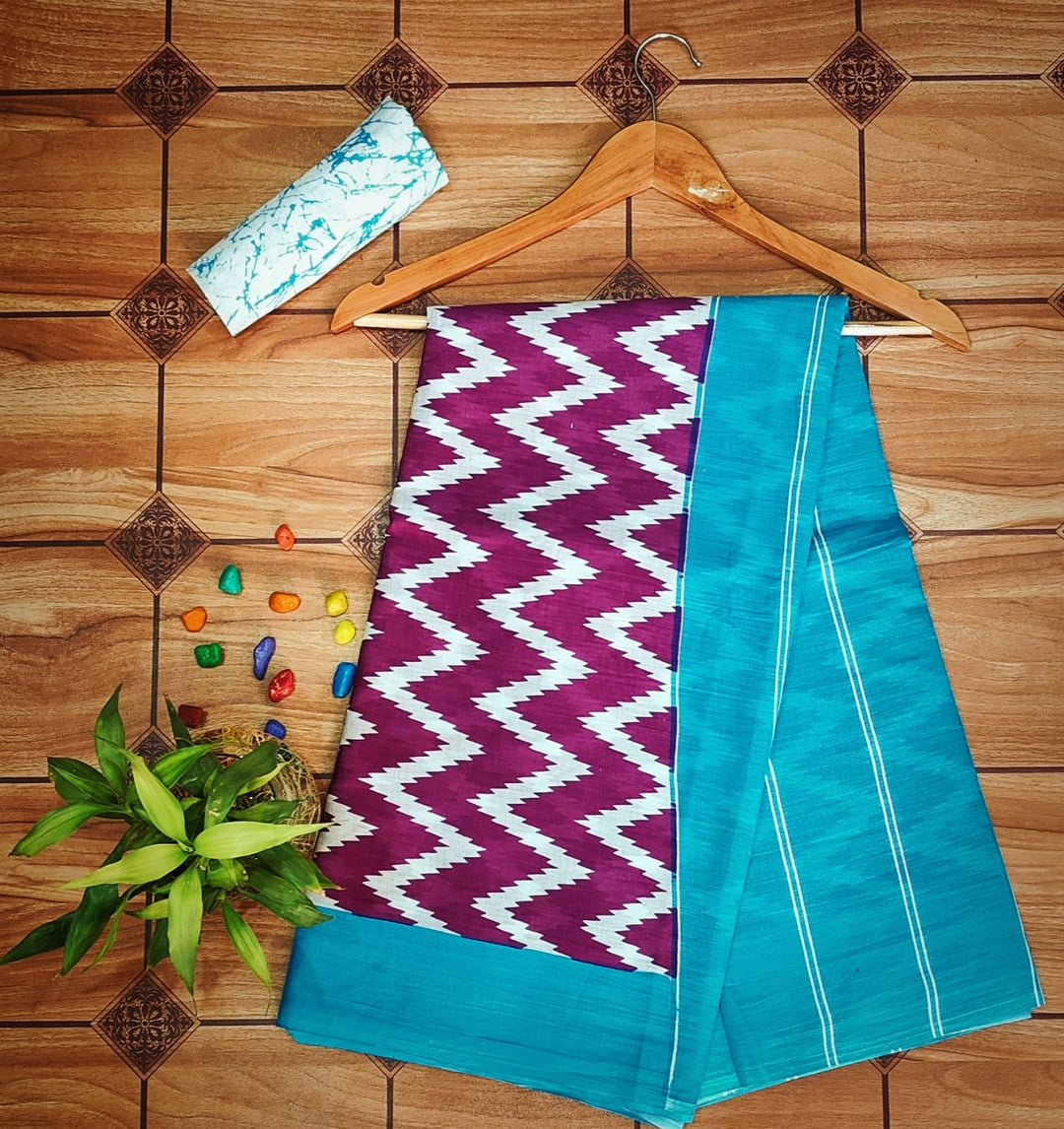 Pure Mul cotton Hand Block Priny saree with Blouse.