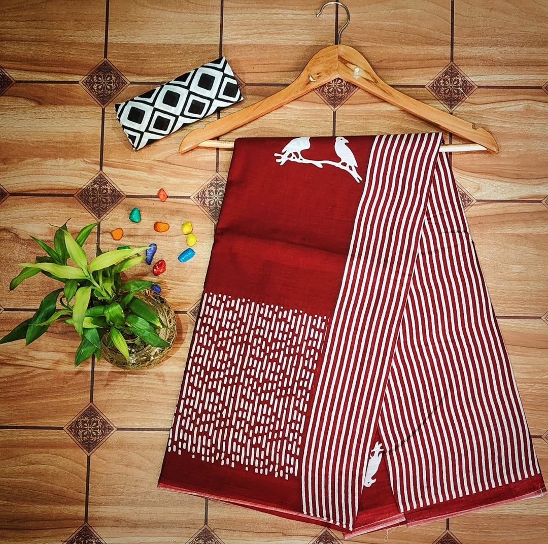 Pure Mul cotton Hand Block Priny saree with Blouse.