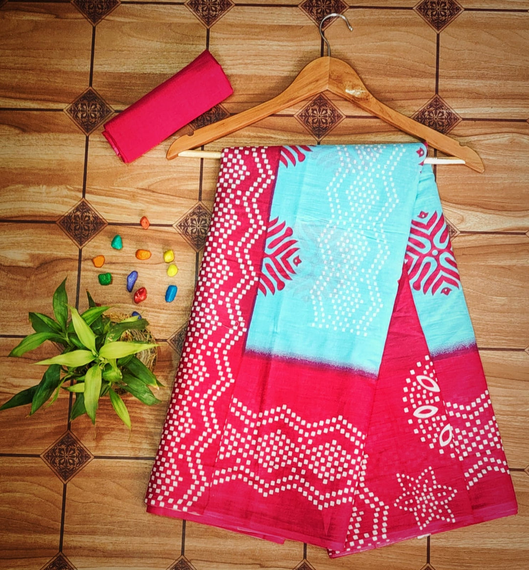 Pure Mul cotton Hand Block Priny saree with Blouse.