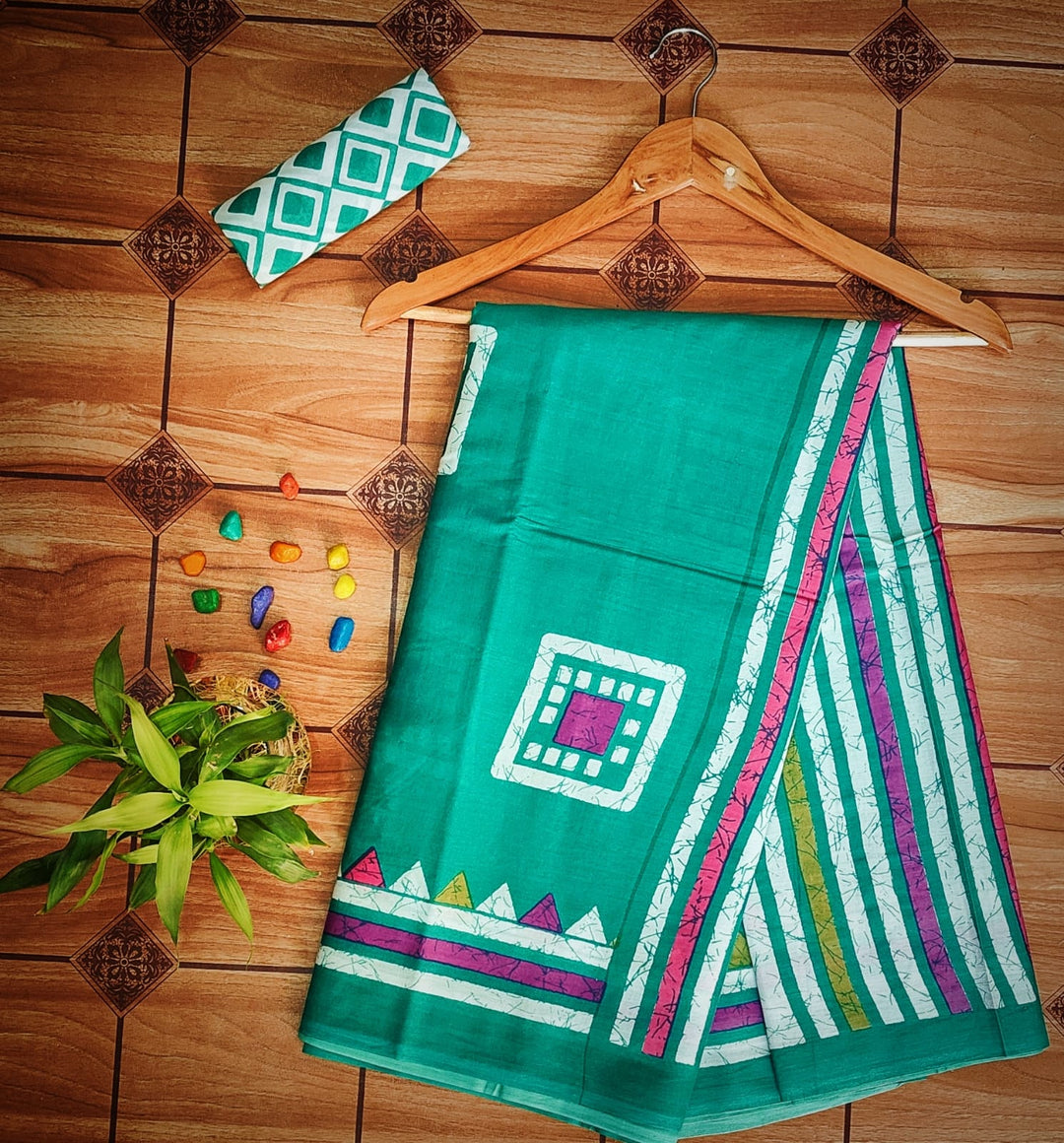 Pure Mul cotton Hand Block Priny saree with Blouse.