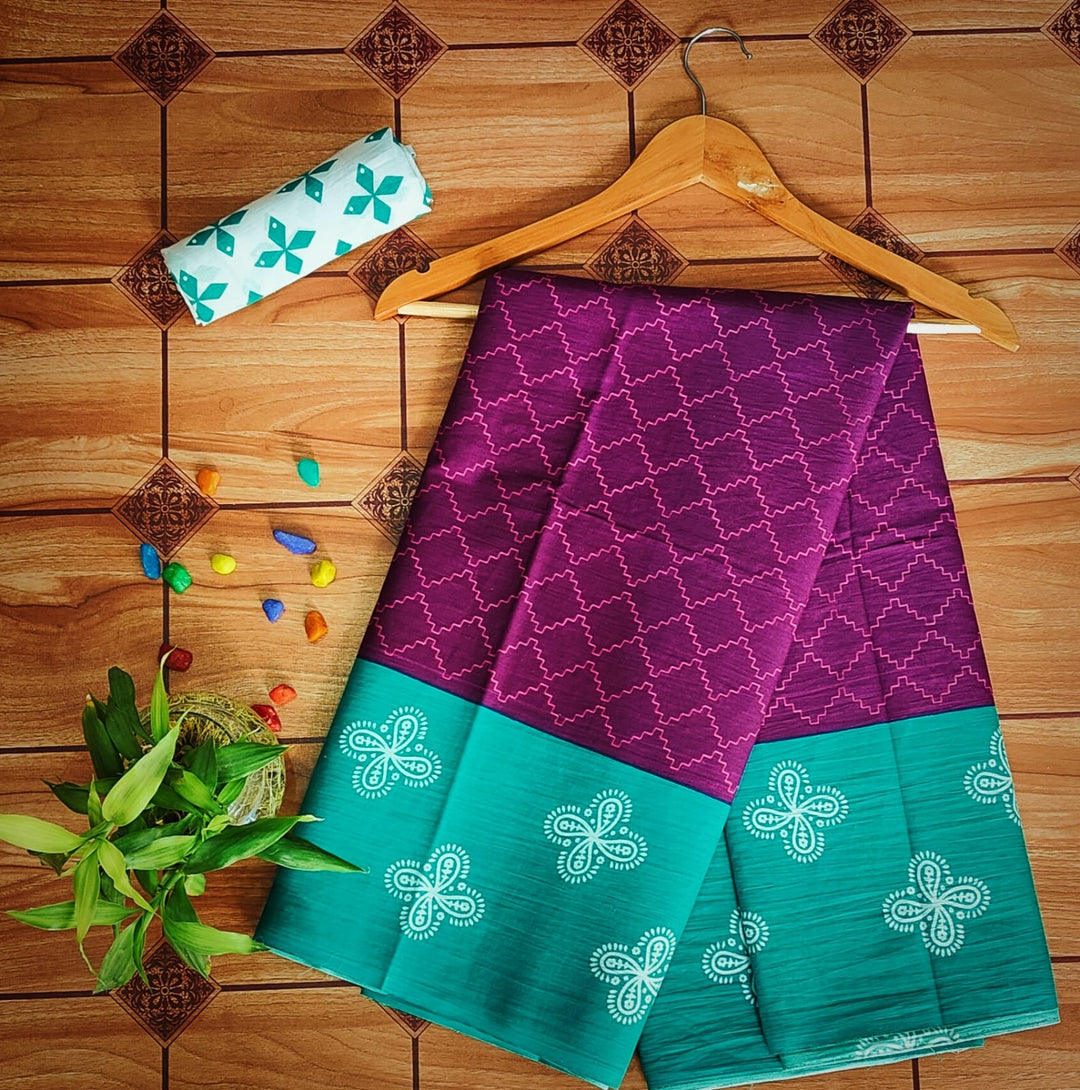 Pure Mul cotton Hand Block Priny saree with Blouse.