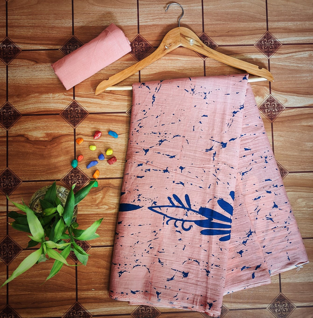 Pure Mul cotton Hand Block Priny saree with Blouse.