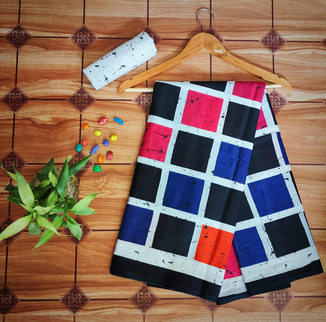Pure Mul cotton Hand Block Priny saree with Blouse.