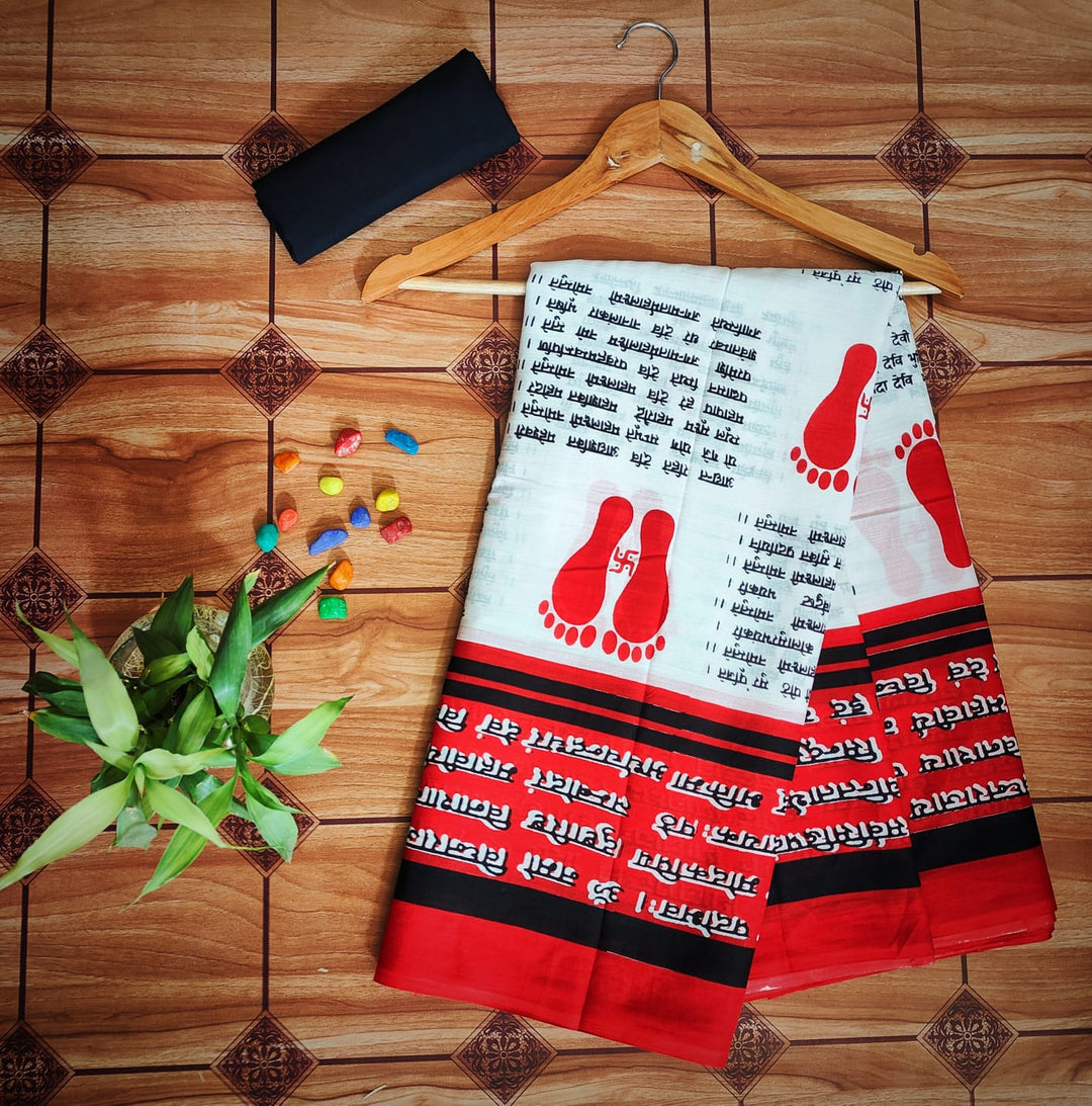 Pure Mul cotton Hand Block Priny saree with Blouse.