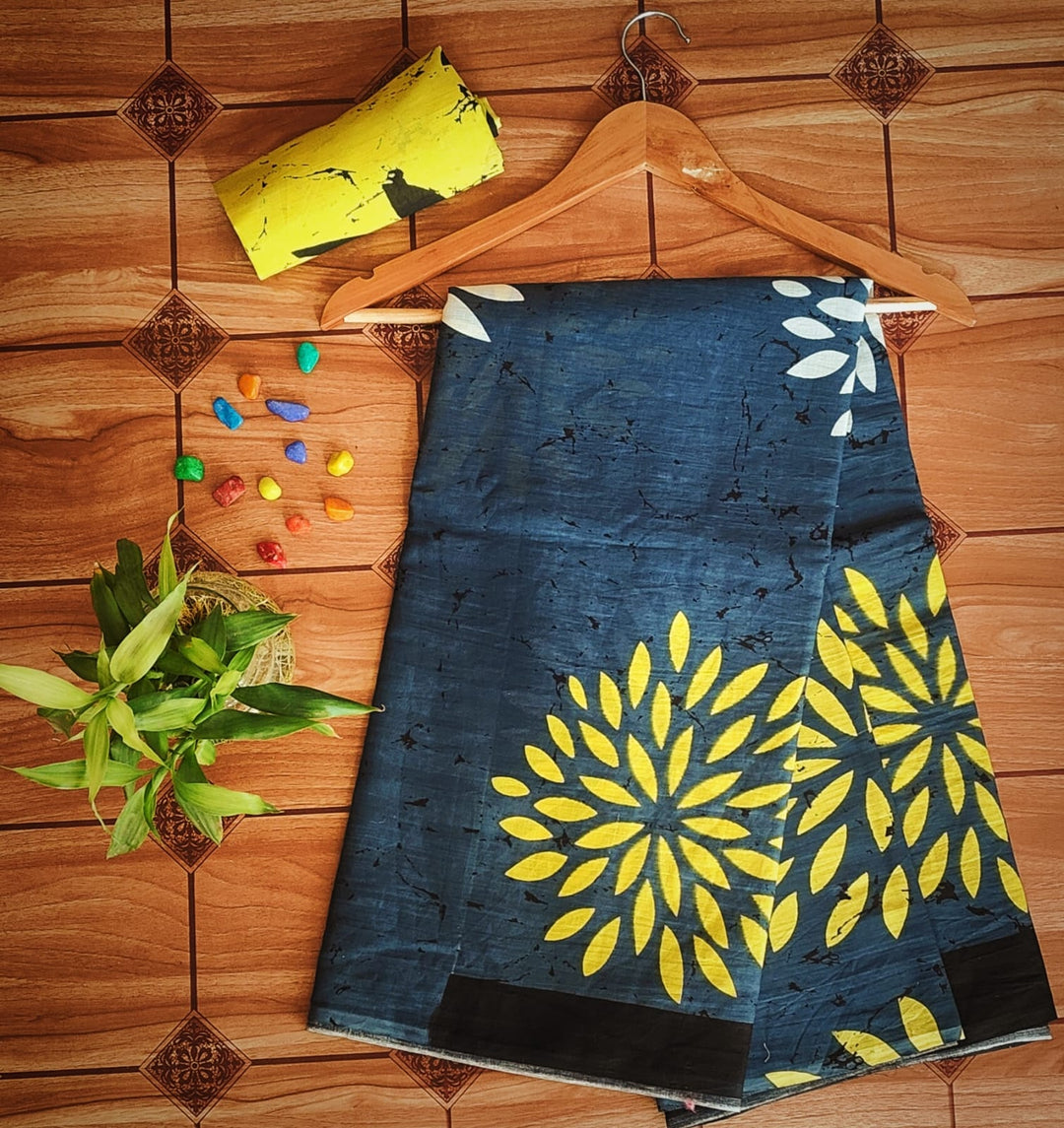 Pure Mul cotton Hand Block Priny saree with Blouse.