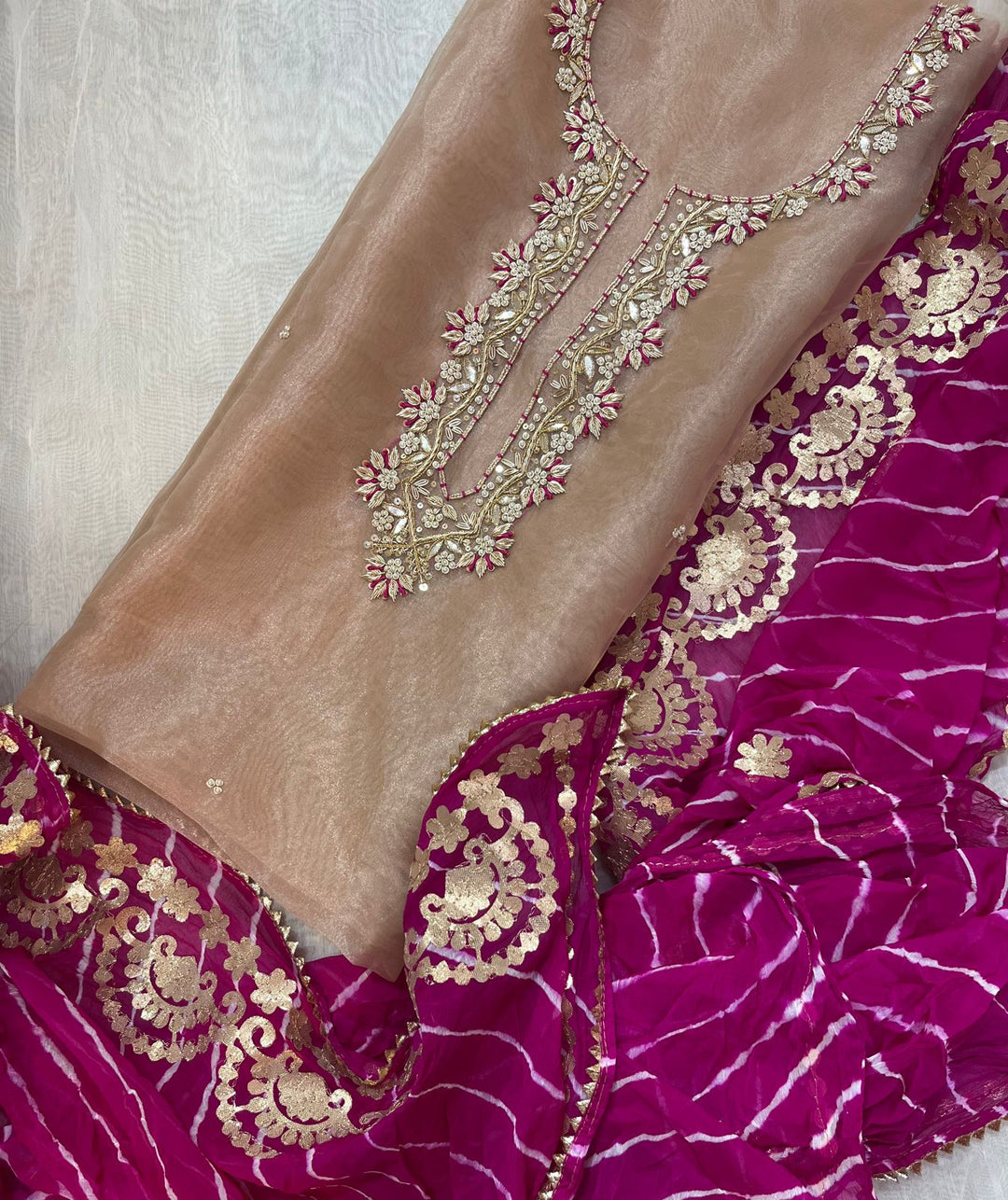 Organza Hand Work Unstitched Suit