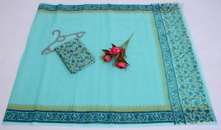 Pure Kota Doriya Block Print Saree With Blouse