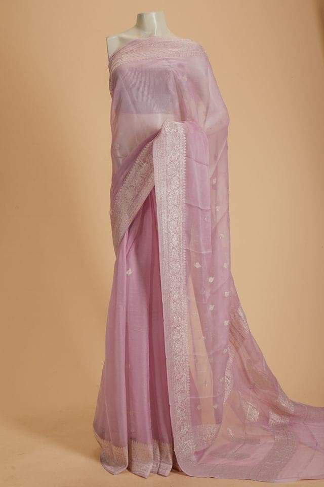 Pure Hand loom Khaddi Georgette Saree with Silver Zari Weaving blouse
