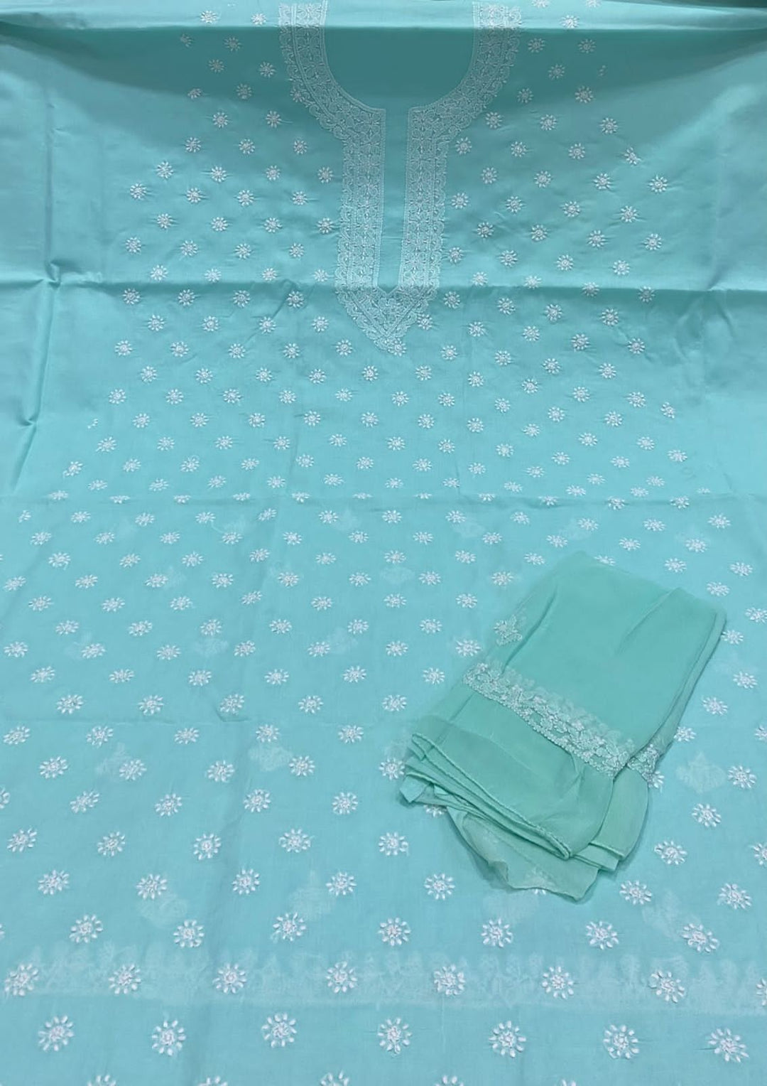 Pure Cottton Chikankari 3pc Unstitched suit