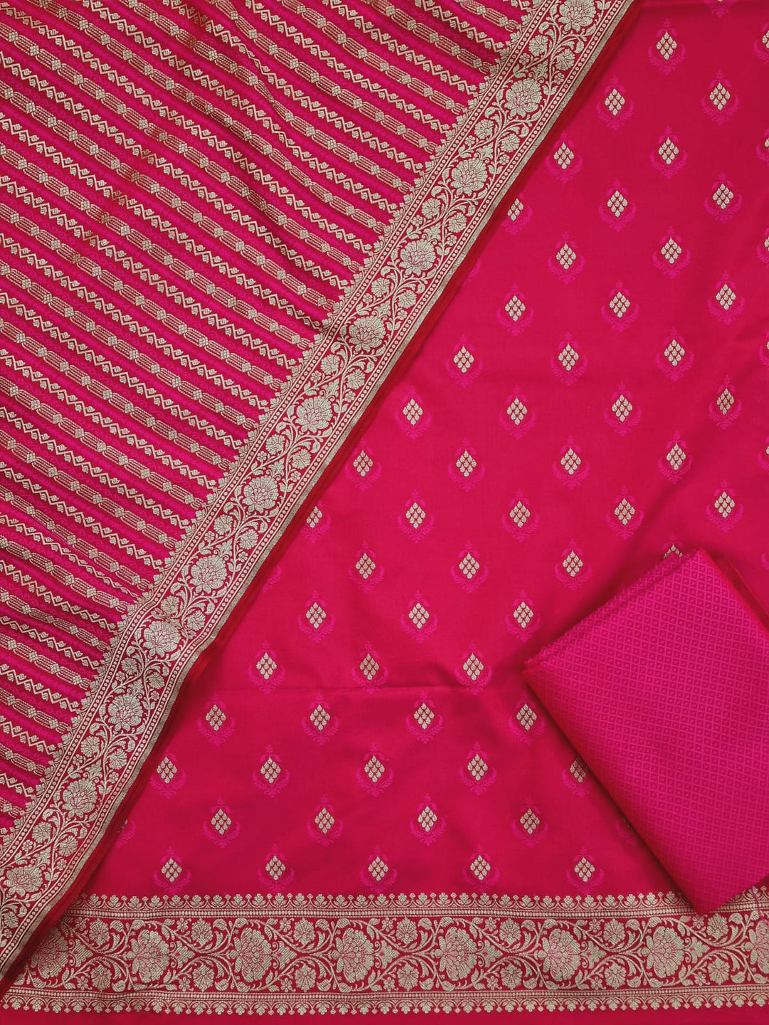 Pure Banarasi Satin Silk Unstitched Suit