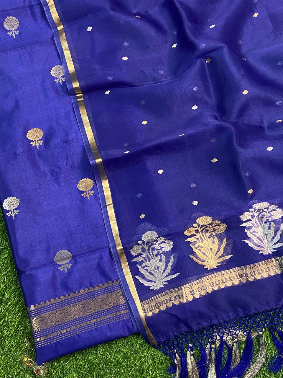 Pure Banarasi Puna Silk Khaddi Khadwa Suit with Organza Silk Khadwa Work Dupatta