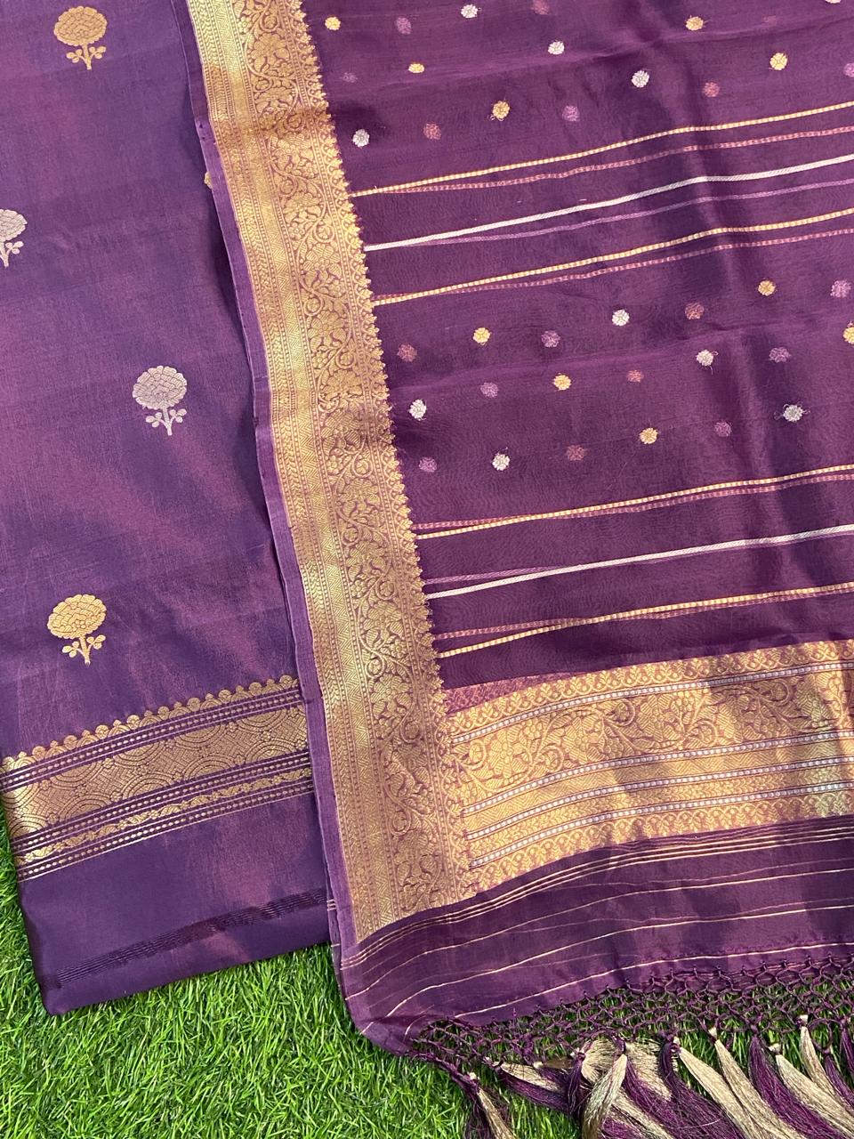 Pure Banarasi Puna Silk Khaddi Khadwa Suit with Organza Silk Khadwa Work Dupatta