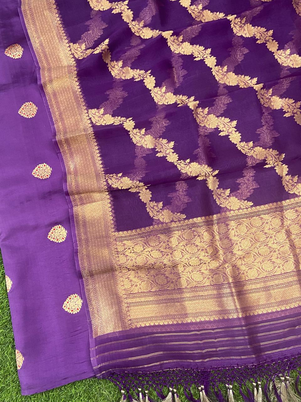 Pure Banarasi Puna Silk Khaddi Khadwa Suit with Organza Silk Khadwa Work Dupatta