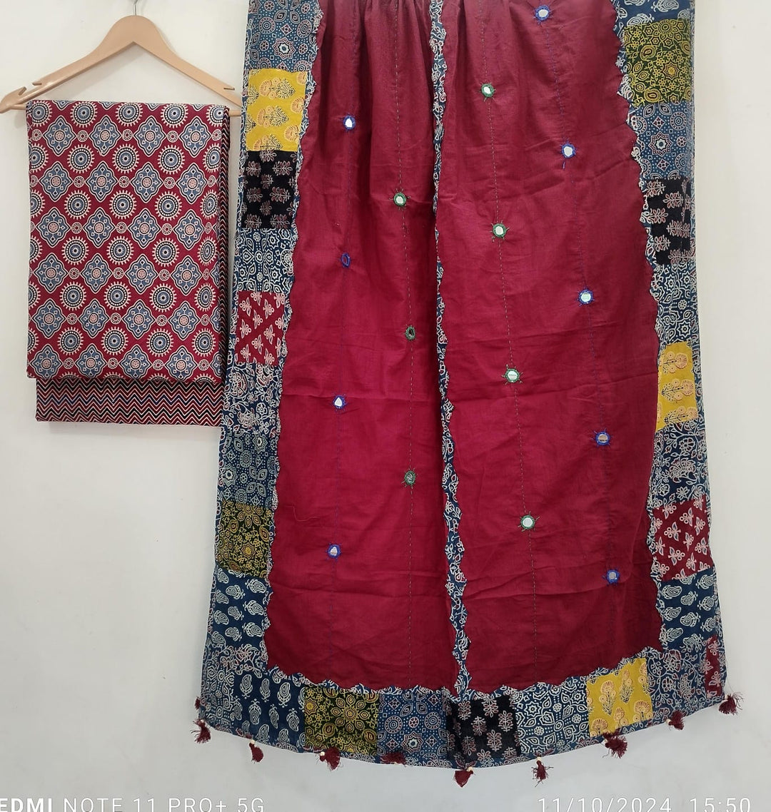 Pure Cotton Azrakh Print Unstitched suit With Azrakh Print Dupatta.