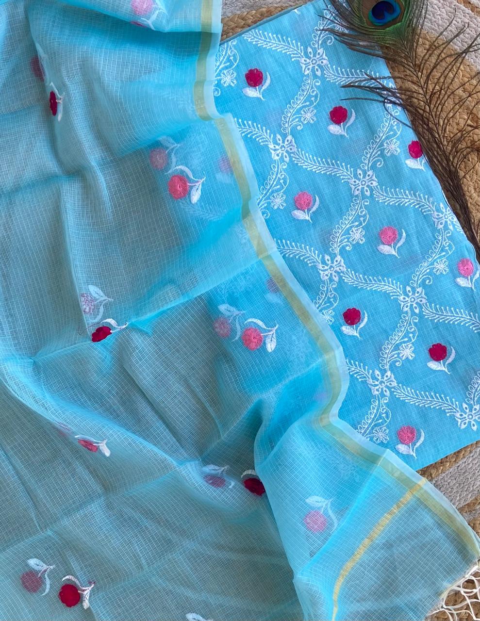 Pure Kota Doriya Embroidered Unstitched Suit With Dupatta