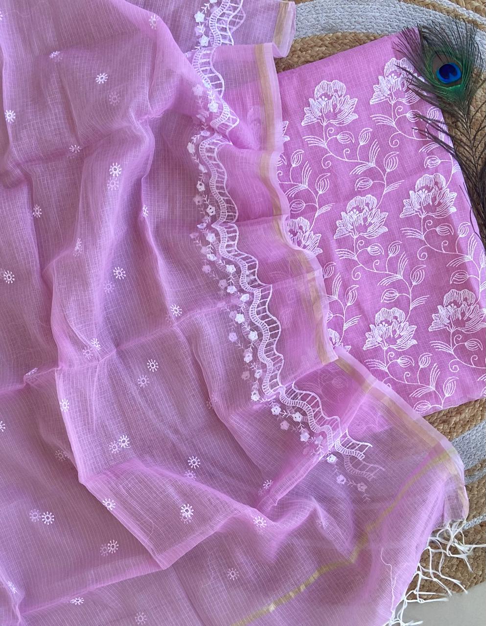 Pure Kota Doriya Embroidered Unstitched Suit With Dupatta