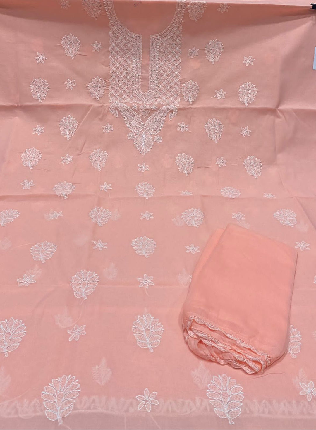 Pure Cotton 3pc Chikankari Unstitched suit with chiffon Dupatta