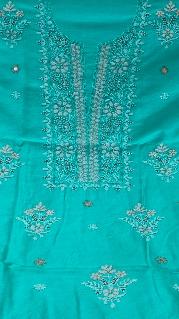 Pure Chanderi Silk 70 gm with Beautiful hand chikankari work embellished with moti work 2PC unstitched Suit