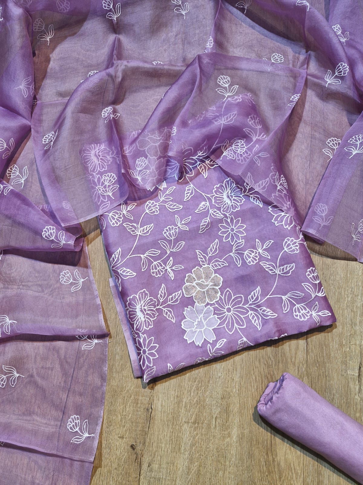 Women Boutique Collection Handwok Organza Banarasi Semi Stitched Suit with Bottom and Dupatta