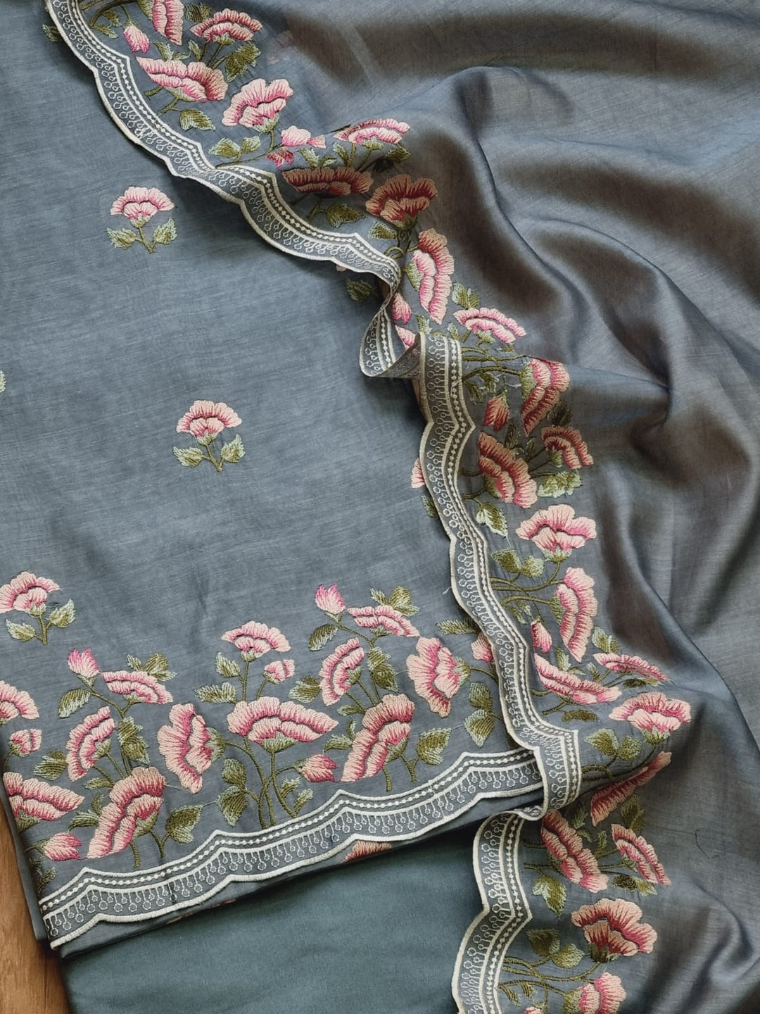Pure Banarasi Chanderi Silk Embroidered Unstitched Suit Paired With Pure Organza Silk Dupatta