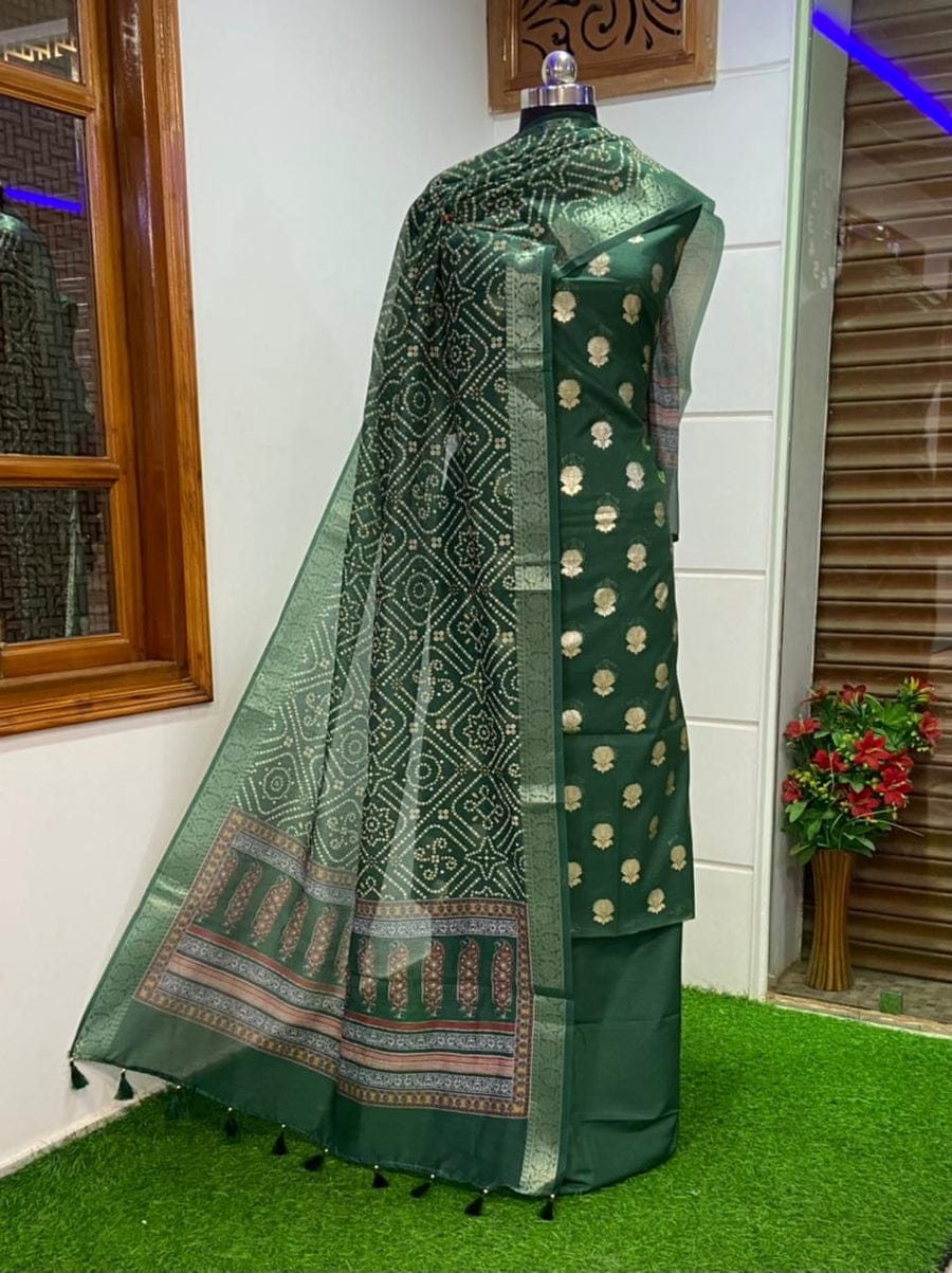 Exclusive Banarasi Unstitched Suit with Banarasi Digital printed Dupatta