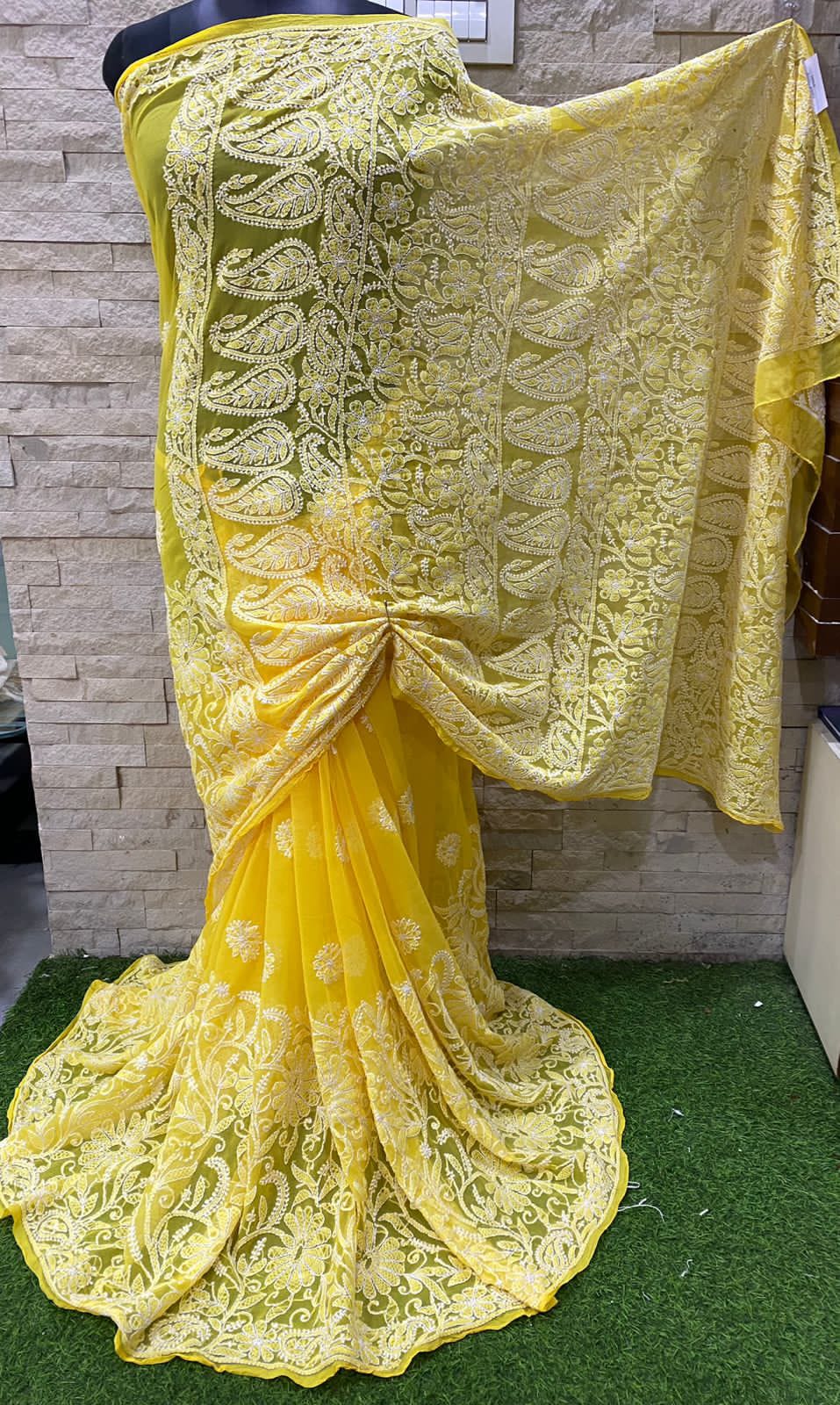 Pure Chiffon Georgette Chikankari Half Jaal Work Hand Embroidery