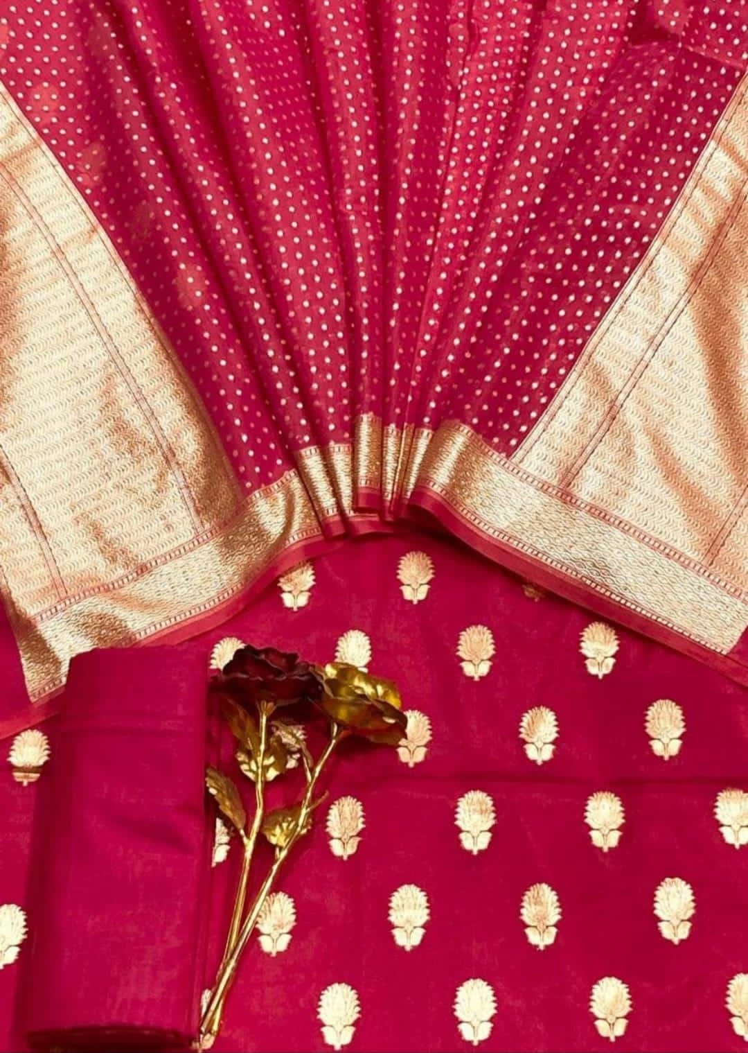Pure Banarasi Lorex Zari weaved Unstitched Suit