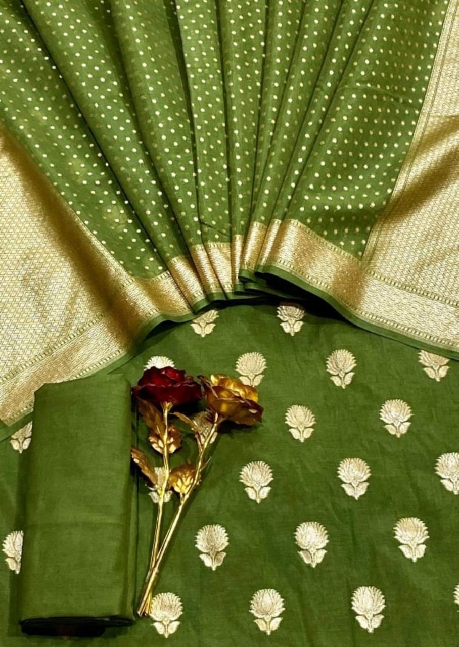 Pure Banarasi Lorex Zari weaved Unstitched Suit