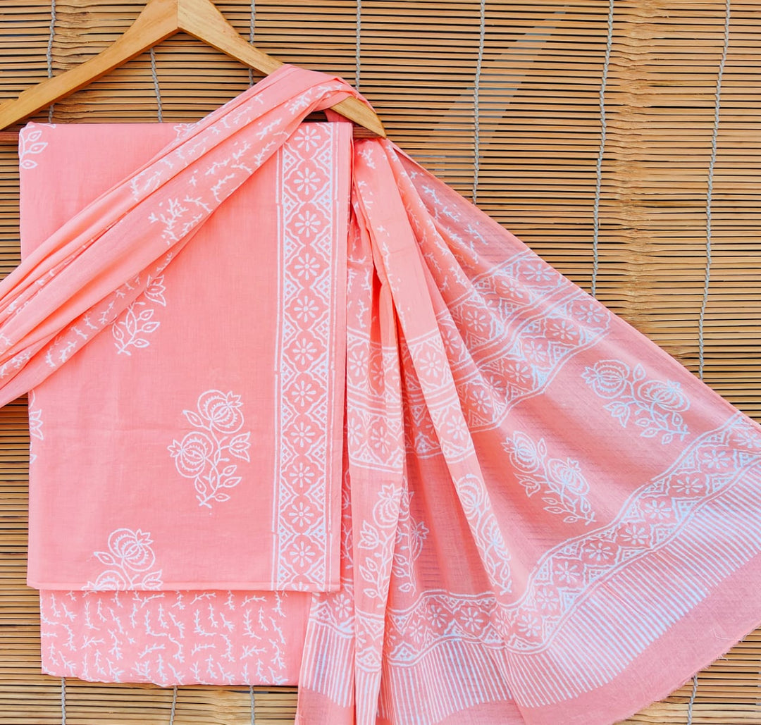 Pure Cotton Hand Block Printed Unstitched Suit Set.