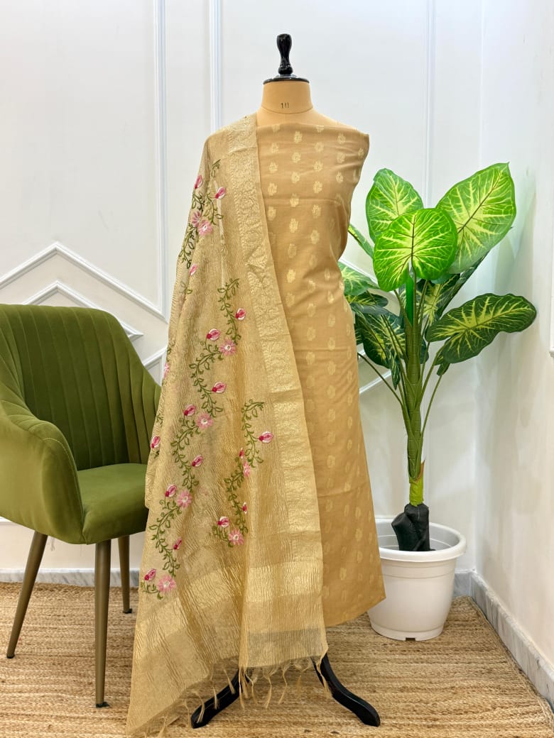 Banarasi Unstitched Suit with Tissue Silk Dupatta with embroidery work