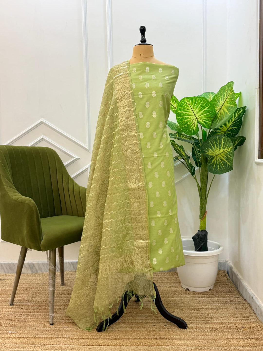 Banarasi Unstitched Suit with Tissue Silk Dupatta