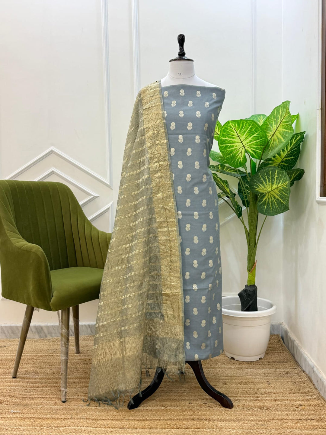 Banarasi Unstitched Suit with Tissue Silk Dupatta