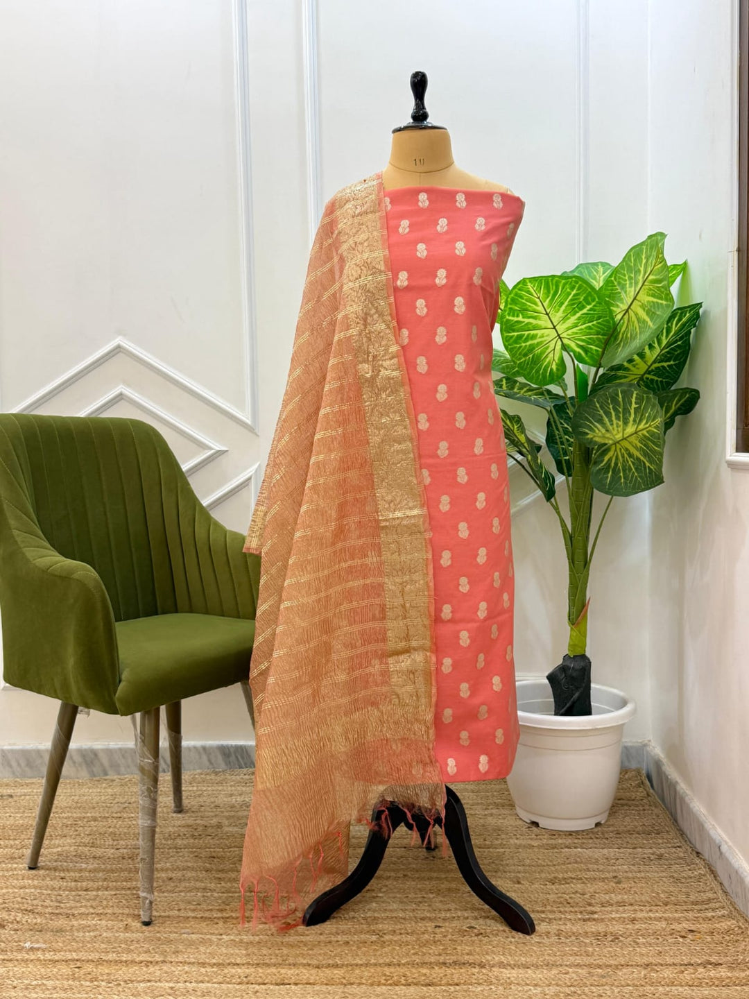 Banarasi Unstitched Suit with Tissue Silk Dupatta