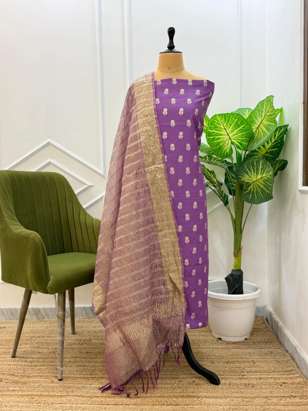 Banarasi Unstitched Suit with Tissue Silk Dupatta