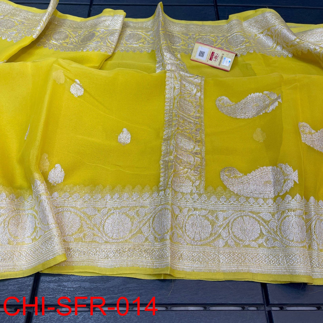 Pure Hand loom Khaddi Chiffon Georgette Saree with Silver Zari Weaving