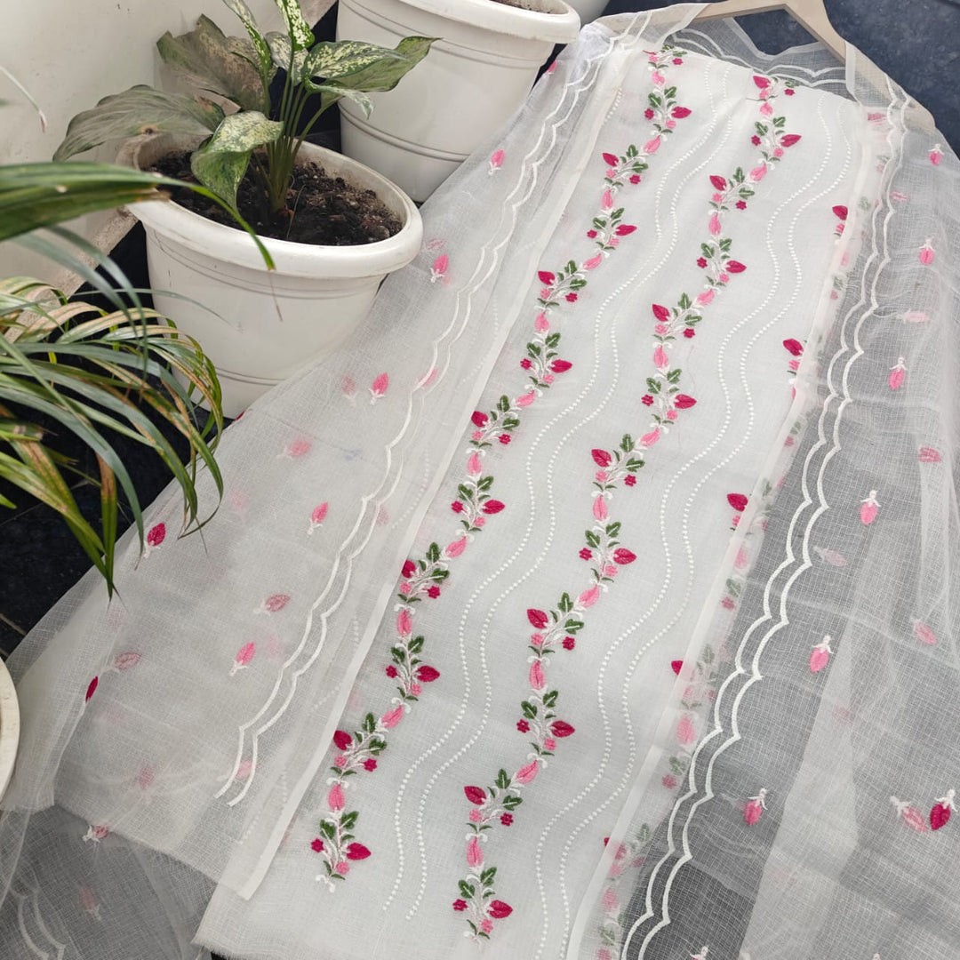 Pure Kota Doriya Embroidered Unstitched Suit With Dupatta