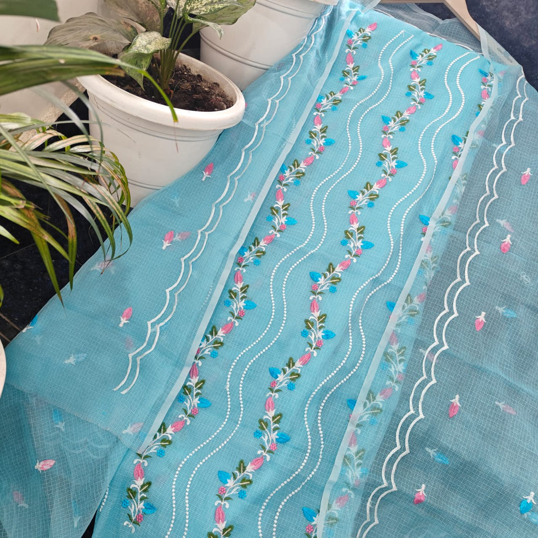 Pure Kota Doriya Embroidered Unstitched Suit With Dupatta