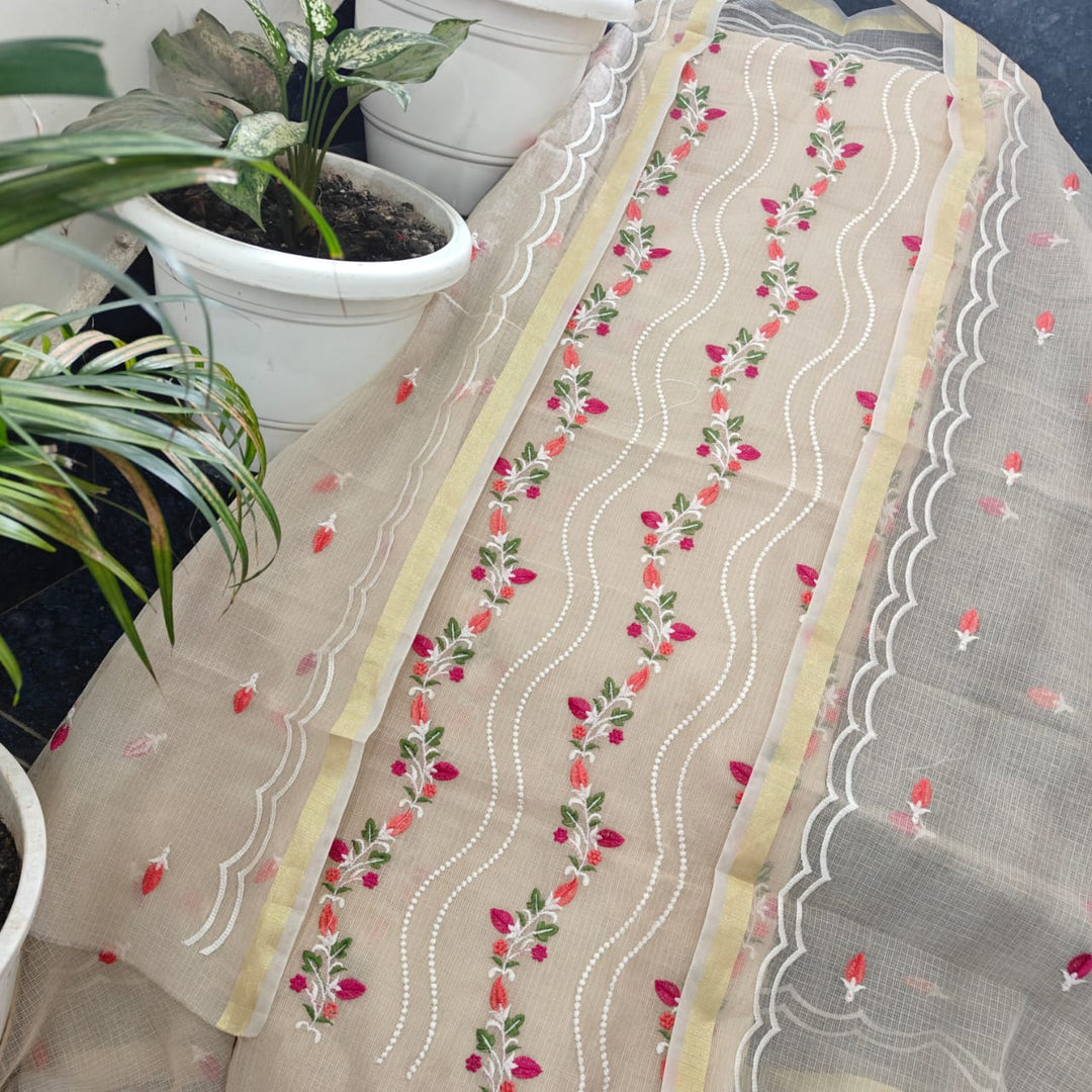 Pure Kota Doriya Embroidered Unstitched Suit With Dupatta