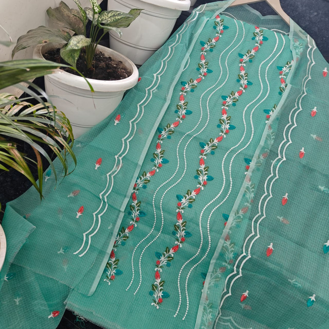Pure Kota Doriya Embroidered Unstitched Suit With Dupatta