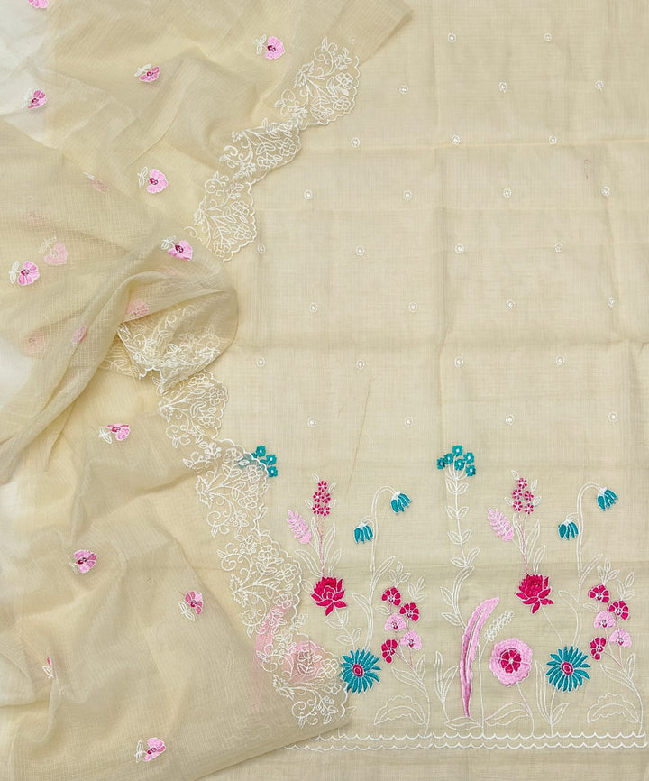 Pure Kota Doriya Embroidered Unstitched Suit With Dupatta