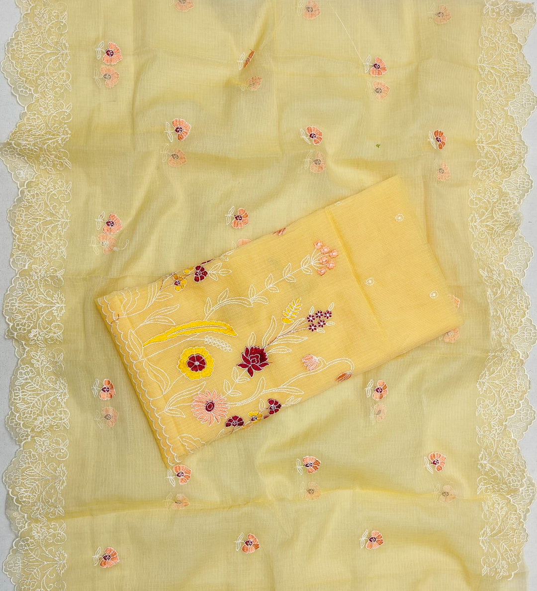 Pure Kota Doriya Embroidered Unstitched Suit With Dupatta