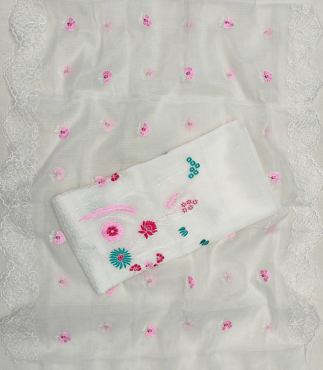 Pure Kota Doriya Embroidered Unstitched Suit With Dupatta
