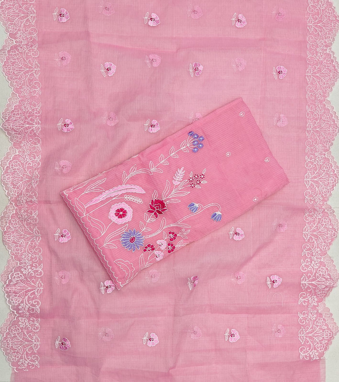 Pure Kota Doriya Embroidered Unstitched Suit With Dupatta