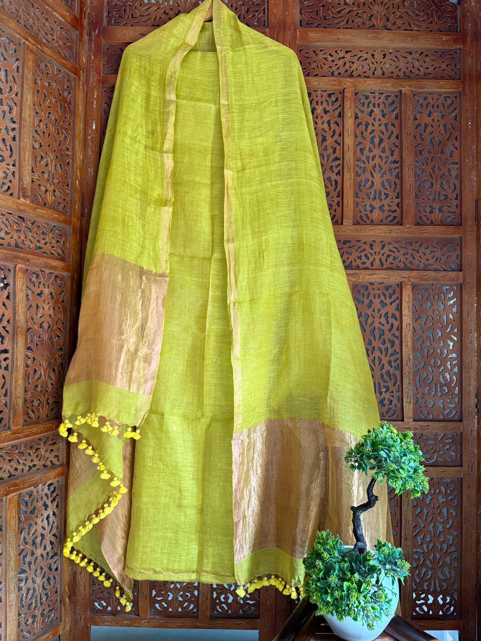 Pure Silk By Linen 2PC Jamdani Unstitched Suit with Tissue Zari Palla