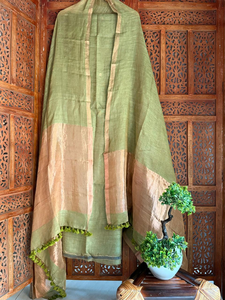 Pure Silk By Linen 2PC Jamdani Unstitched Suit with Tissue Zari Palla